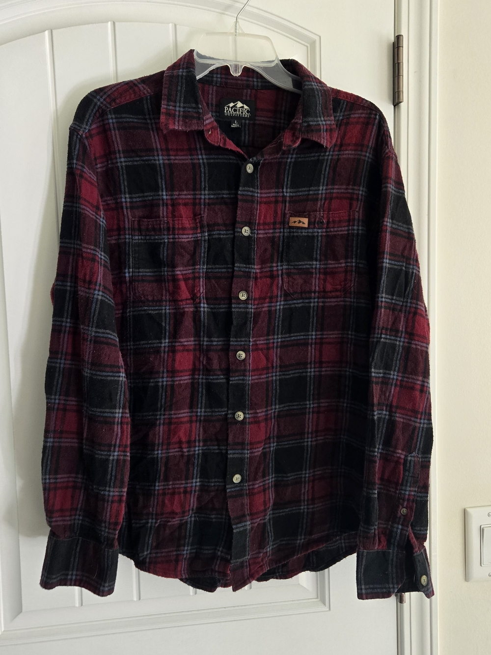 Pacific Outfitters Red Black Plaid Flannel Shirt L Gorpcore Grunge
